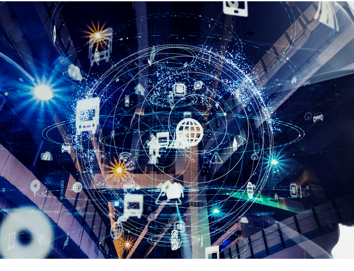 Industrial worker overlaid with a technology and connectivity graphic